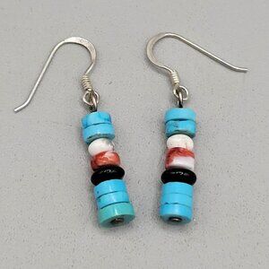 Turquoise Spiny Oyster Onyx Sterling Silver Beaded Dangle Earrings Southwestern